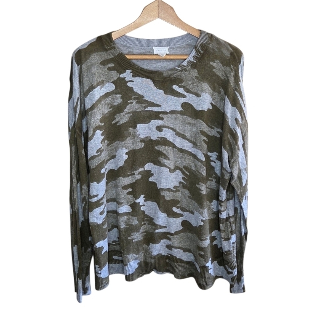 Caslon | Dark Olive Green & Gray Camo Crewneck Lightweight Sweater Size Large
